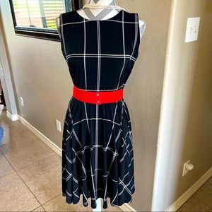 D&N | black grid fit+flare dress | size 6